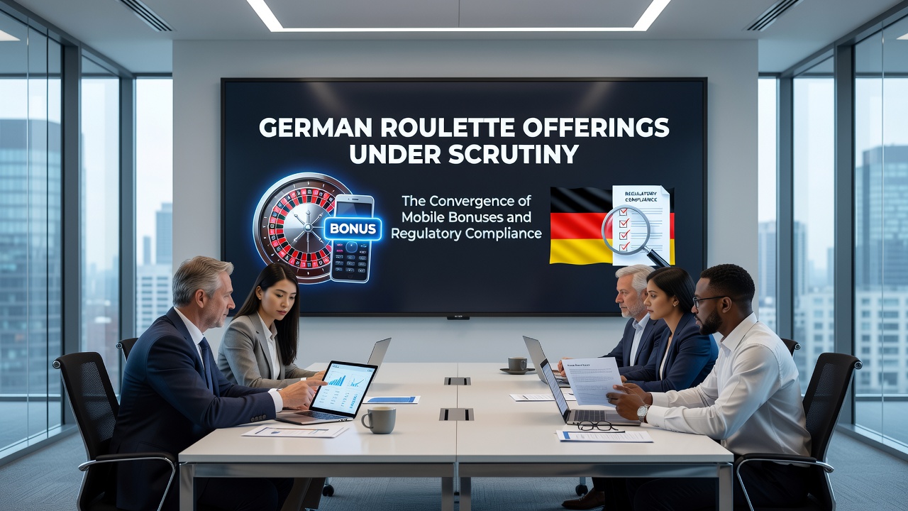 Mobile Roulette-Schnittstelle mit Bonusanzeige und Compliance-Indikatoren auf einem Smartphone-Display